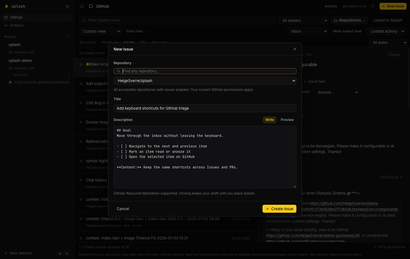 New issue composer with a Markdown editor