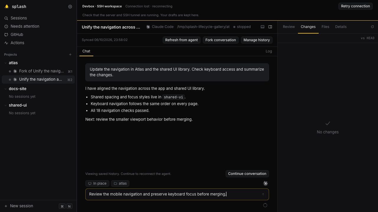 Offline banner with a saved conversation and an unsent draft preserved